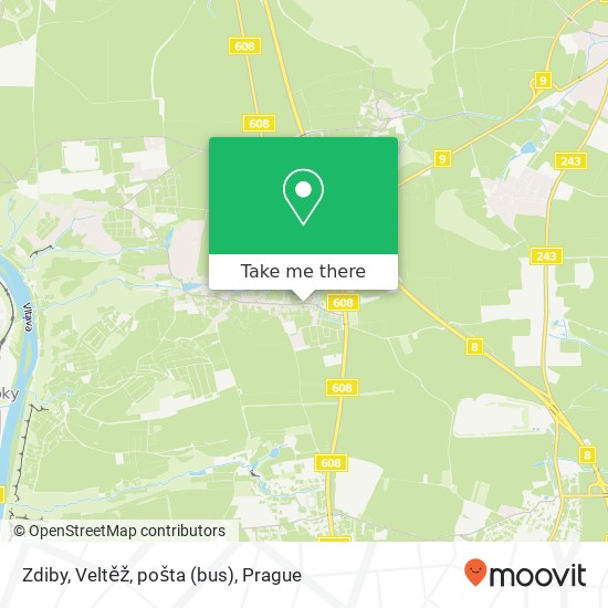 Zdiby, Veltěž, pošta (bus) map