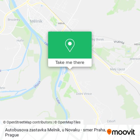 Карта Autobusova zastavka Melnik, u Novaku - smer Praha