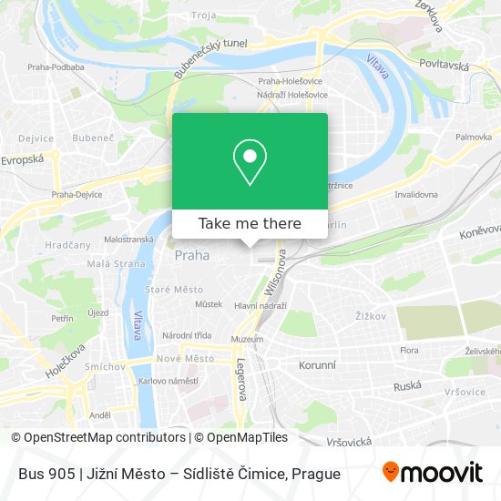 Bus 905 | Jižní Město – Sídliště Čimice map