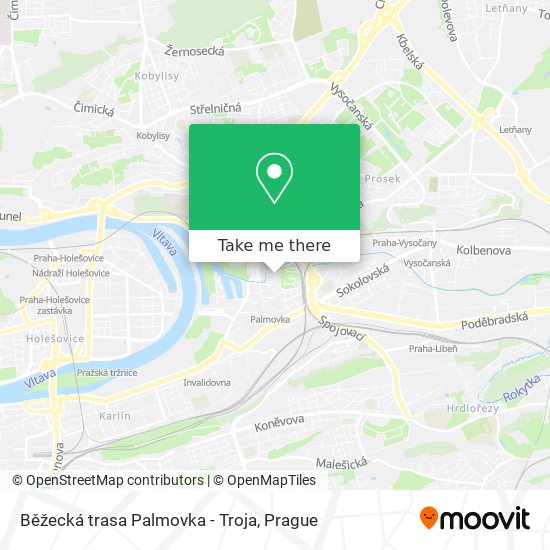 Běžecká trasa Palmovka - Troja map