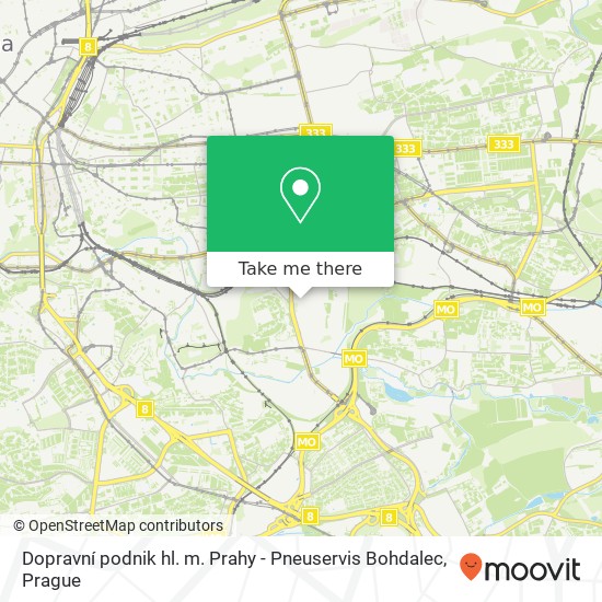 Карта Dopravní podnik hl. m. Prahy - Pneuservis Bohdalec