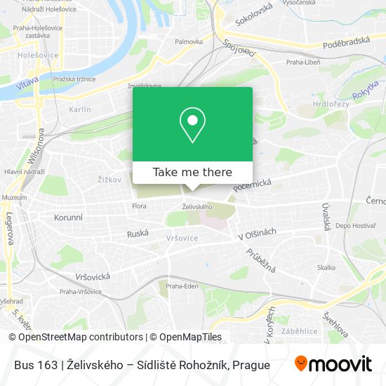 Bus 163 | Želivského – Sídliště Rohožník map