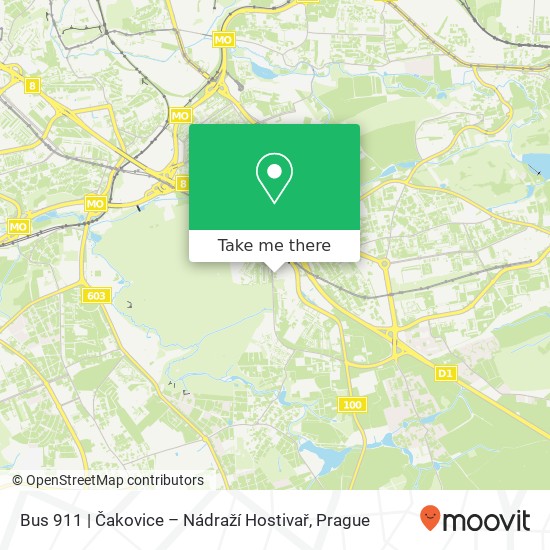 Карта Bus 911 | Čakovice – Nádraží Hostivař