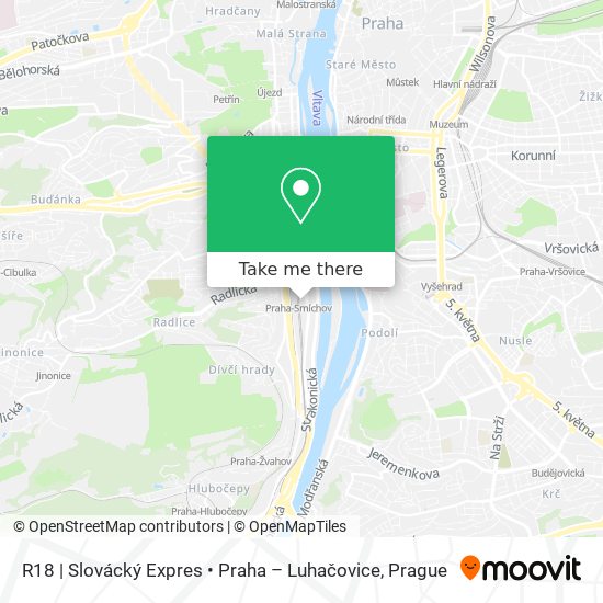 Карта R18 | Slovácký Expres • Praha – Luhačovice