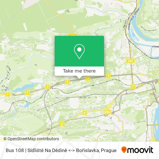 Карта Bus 108 | Sídliště Na Dědině <-> Bořislavka