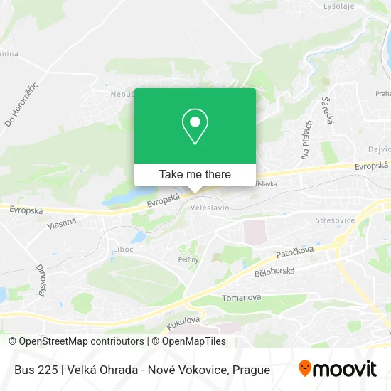 Карта Bus 225 | Velká Ohrada - Nové Vokovice