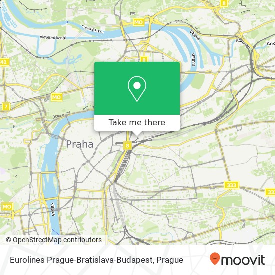 Eurolines Prague-Bratislava-Budapest map