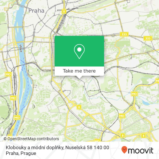 Карта Klobouky a módní doplňky, Nuselská 58 140 00 Praha