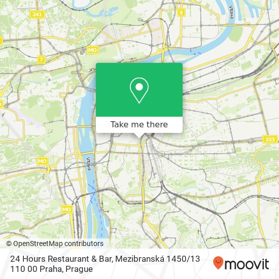 24 Hours Restaurant & Bar, Mezibranská 1450 / 13 110 00 Praha map