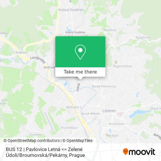 BUS 12 | Pavlovice Letná <> Zelené Údolí / Broumovská / Pekárny map