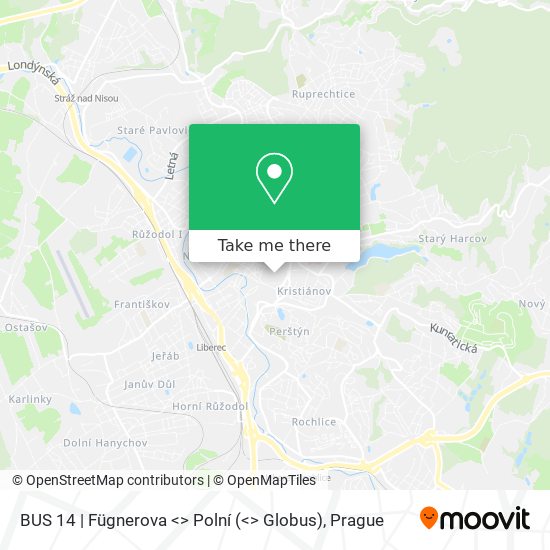 BUS 14 | Fügnerova <> Polní (<> Globus) map