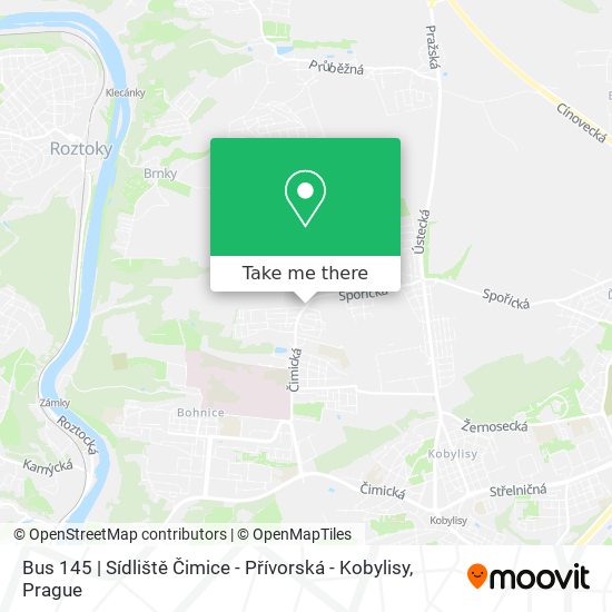 Bus 145 | Sídliště Čimice - Přívorská - Kobylisy map
