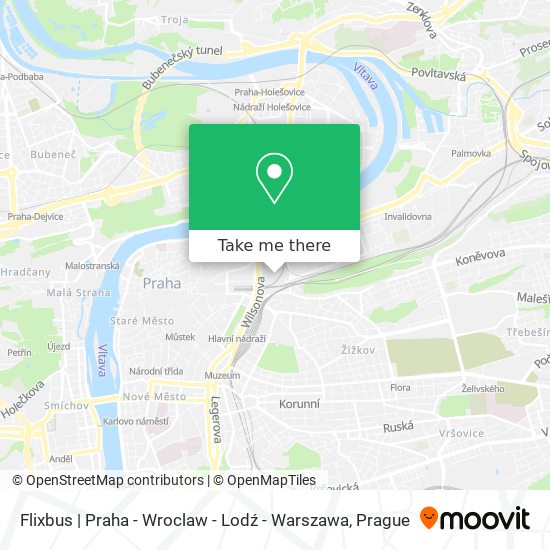 Карта Flixbus | Praha - Wroclaw - Lodź - Warszawa
