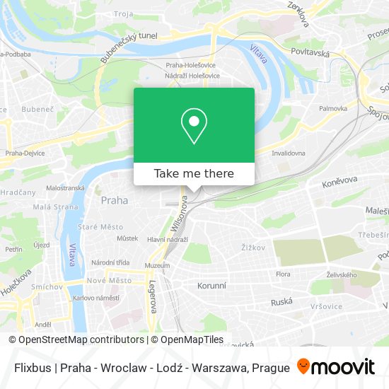 Flixbus | Praha - Wroclaw - Lodź - Warszawa map