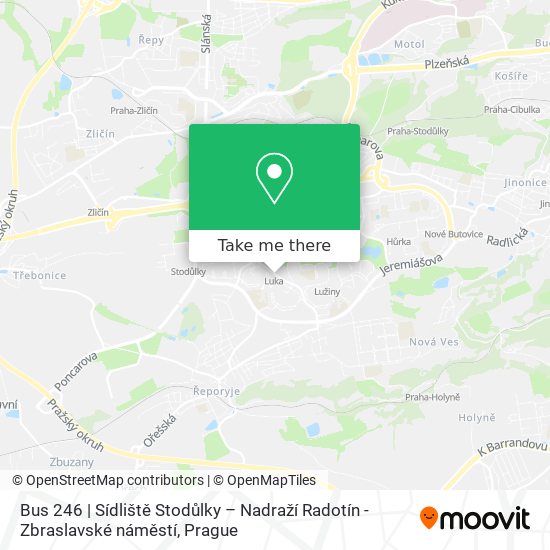 Bus 246 | Sídliště Stodůlky – Nadraží Radotín - Zbraslavské náměstí map