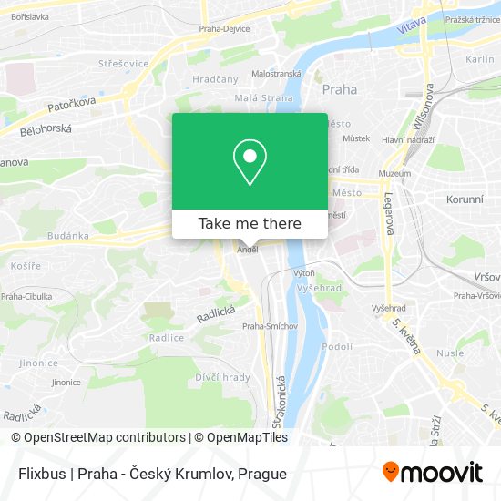 Карта Flixbus | Praha - Český Krumlov