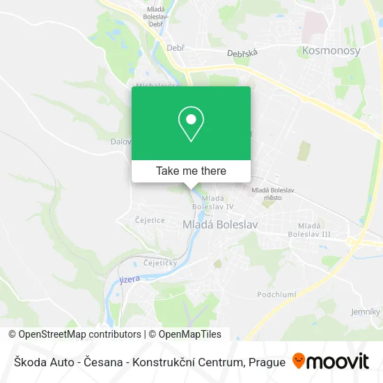Карта Škoda Auto - Česana - Konstrukční Centrum