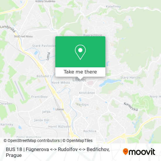 BUS 18 | Fügnerova <-> Rudolfov <-> Bedřichov map