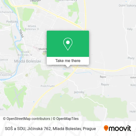 Карта SOŠ a SOU, Jičínská 762, Mladá Boleslav