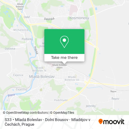S33 • Mladá Boleslav - Dolní Bousov - Mladějov v Čechách map