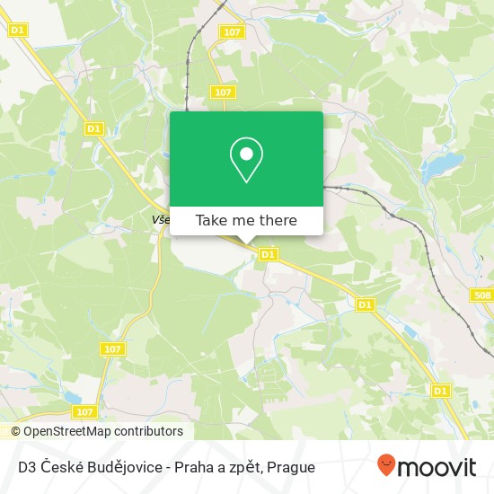 D3 České Budějovice - Praha a zpět map