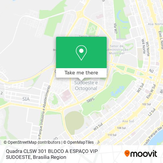 Mapa Quadra CLSW 301 BLOCO A ESPAÇO VIP SUDOESTE