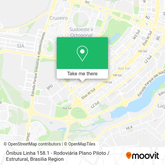 Ônibus Linha 158.1 - Rodoviária Plano Piloto / Estrutural map