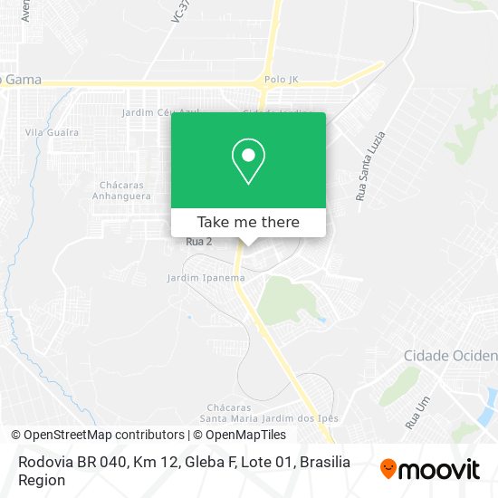 Mapa Rodovia BR 040, Km 12, Gleba F, Lote 01