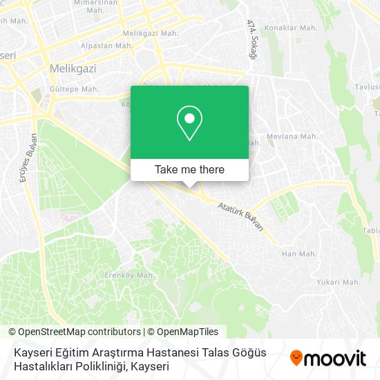 Kayseri Eğitim Araştırma Hastanesi Talas Göğüs Hastalıkları Polikliniği map