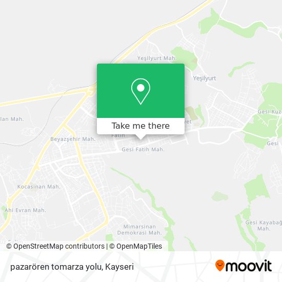 pazarören tomarza yolu map