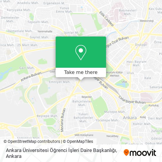 how to get to ankara universitesi ogrenci isleri daire baskanligi in cankaya by bus or subway