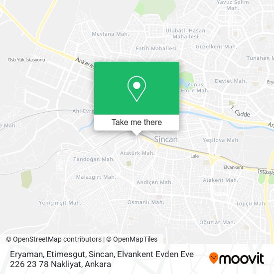 Eryaman, Etimesgut, Sincan, Elvankent Evden Eve 226 23 78 Nakliyat map