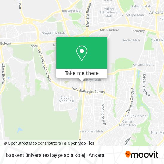başkent üniversitesi ayşe abla koleji map