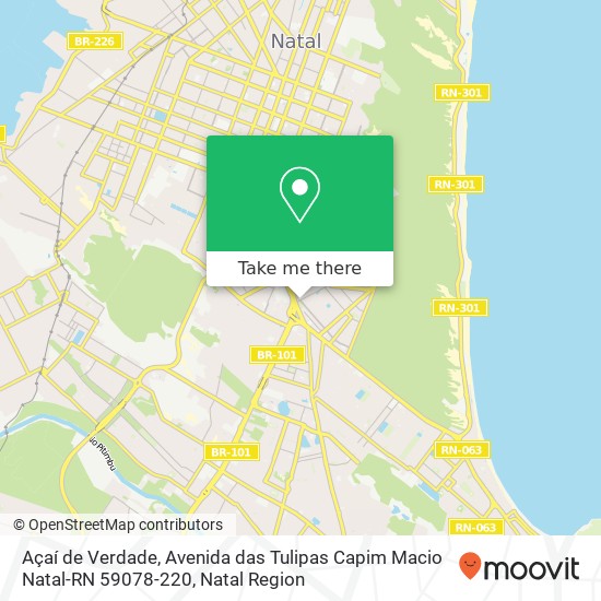 Mapa Açaí de Verdade, Avenida das Tulipas Capim Macio Natal-RN 59078-220