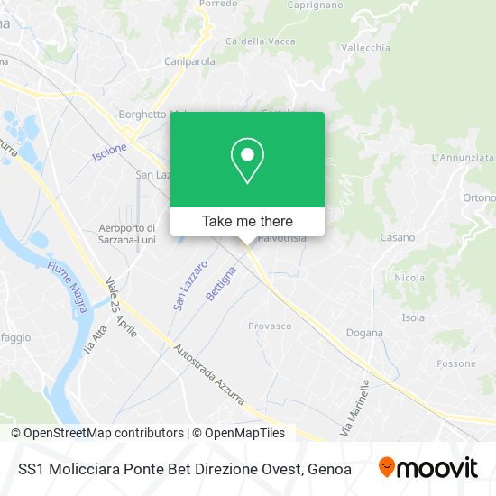 SS1 Molicciara Ponte Bet Direzione Ovest map