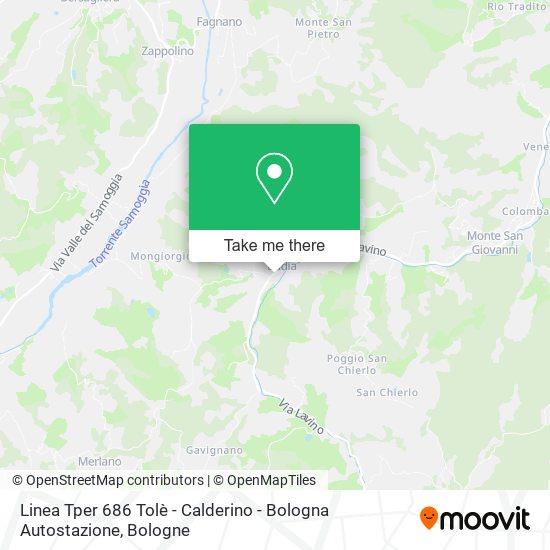 Linea Tper 686 Tolè - Calderino - Bologna Autostazione map