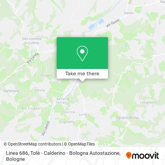 Linea 686, Tolè - Calderino - Bologna Autostazione map