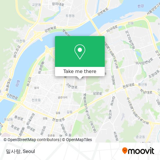 How to get to 밀사랑 in 강동구, 서울시 by Subway or Bus?