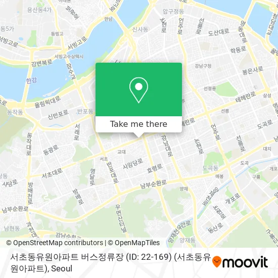 서초동유원아파트 버스정류장 (ID: 22-169) (서초동유원아파트) map
