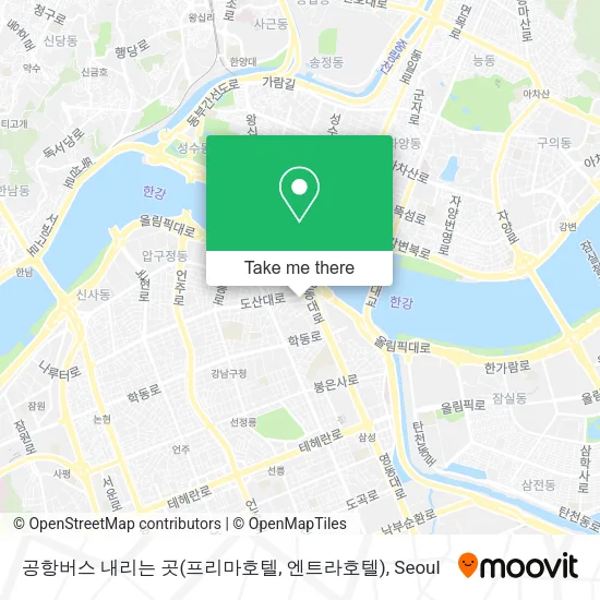 공항버스 내리는 곳(프리마호텔, 엔트라호텔) map