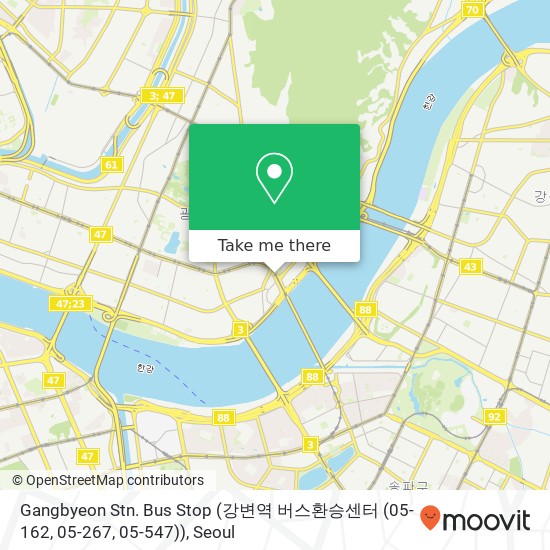 Gangbyeon Stn. Bus Stop (강변역 버스환승센터 (05-162, 05-267, 05-547)) map