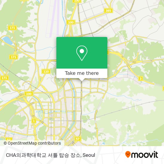 CHA의과학대학교 셔틀 탑승 장소 map