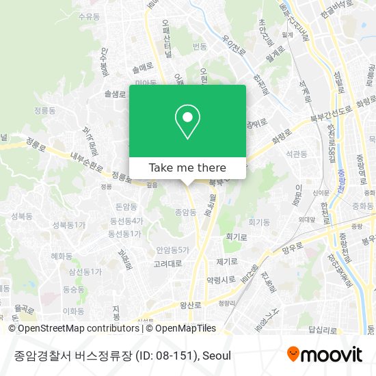 종암경찰서 버스정류장 (ID: 08-151) map