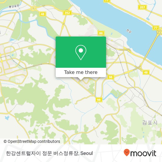 한강센트럴자이 정문 버스정류장 map