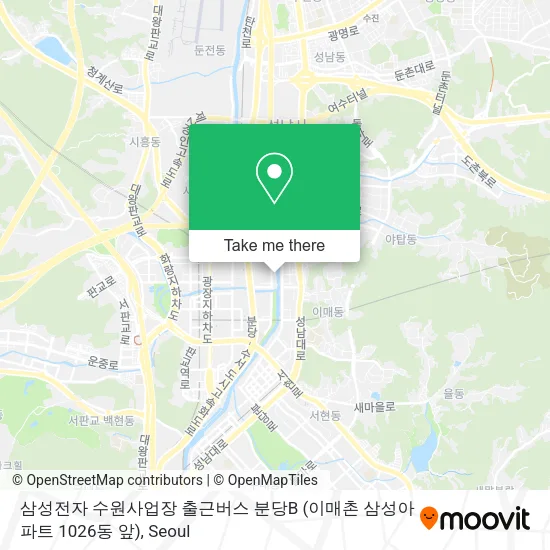 삼성전자 수원사업장 출근버스 분당B (이매촌 삼성아파트 1026동 앞) map