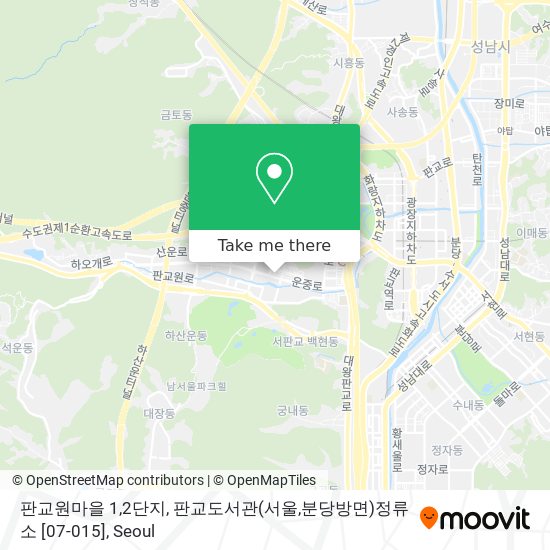 판교원마을 1,2단지, 판교도서관(서울,분당방면)정류소 [07-015] map
