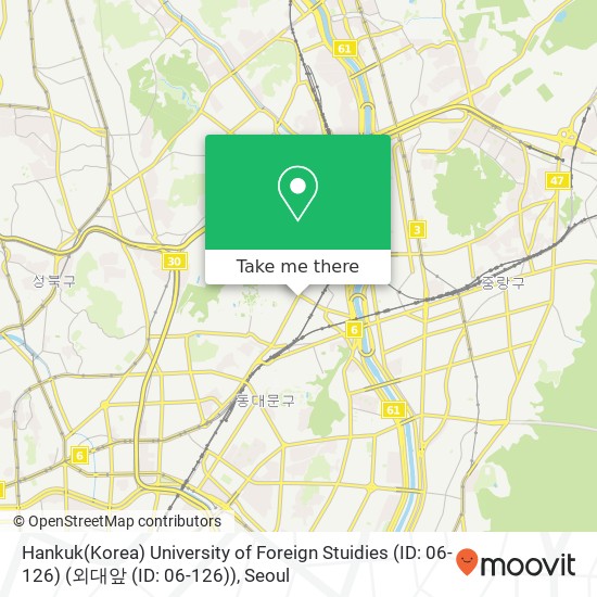 Hankuk(Korea) University of Foreign Stuidies (ID: 06-126) (외대앞 (ID: 06-126)) map