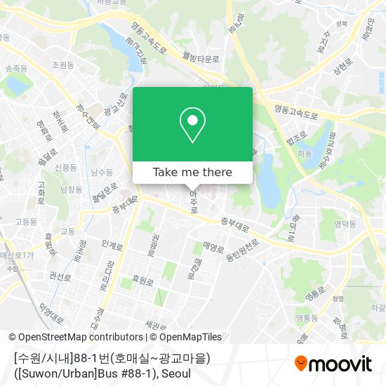 [수원 / 시내]88-1번(호매실~광교마을)([Suwon / Urban]Bus #88-1) map