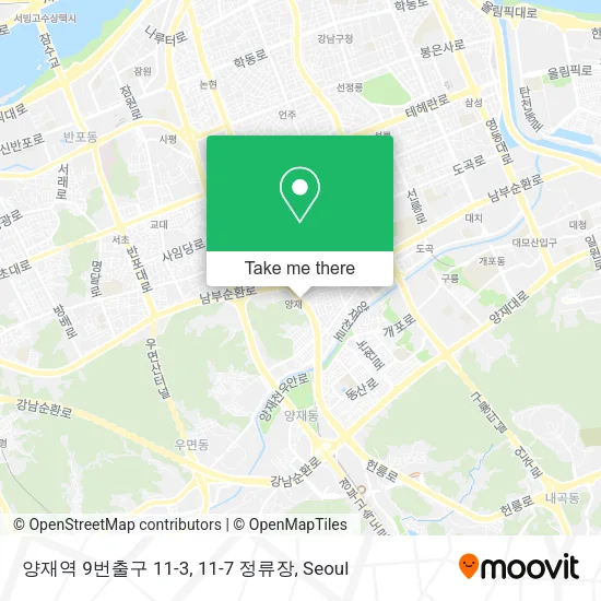 양재역 9번출구 11-3, 11-7 정류장 map