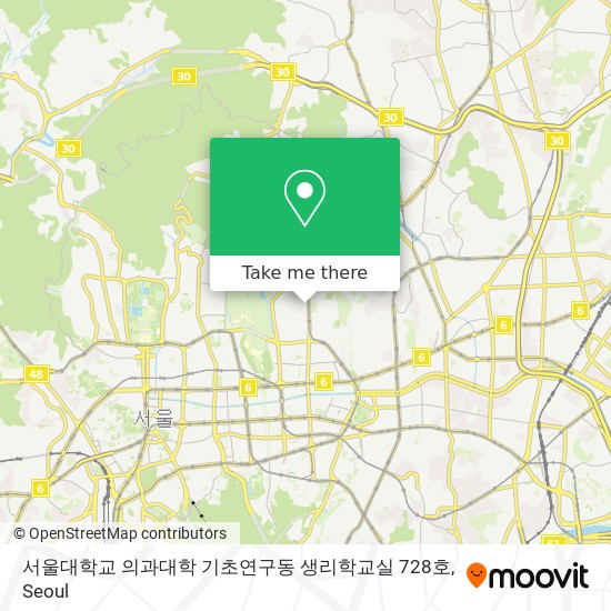 서울대학교 의과대학 기초연구동 생리학교실 728호 map